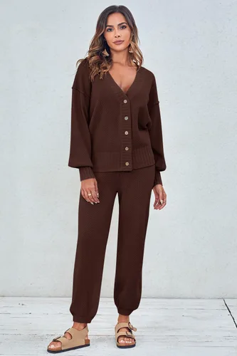Miniatura 2 de MAOECO Conjunto de 2 piezas para mujer, suéter de punto y pantalones deportivos de cintura alta