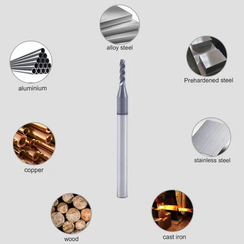 Miniatura 3 de Fresa de punta de bola ISB, diámetro de 1/16", diámetro de vástago de 1/8", brocas de carburo de grano micro de 4 canales para fresadora CNC