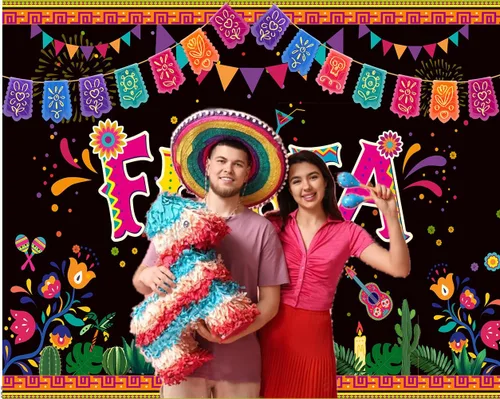 Miniatura 2 de Telón de fondo para fiesta mexicana de 7 x 5 pies, decoración de fiesta de carnaval del Cinco de Mayo
