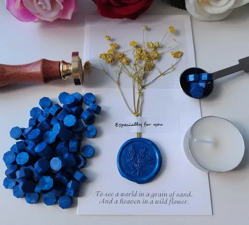 Miniatura 3 de 400 cuentas de cera de sellado para sellos, cuentas de sello de cera PORXFLY ideales para invitaciones de boda, paquetes de vino, sobres de Azul