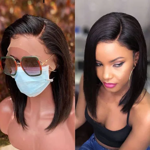 Miniatura 32 de UCUVIC Peluca Bob rizada de cabello humano 13x4, peluca de encaje frontal de alta definición, peluca frontal recta de 180% de densidad, para mujeres