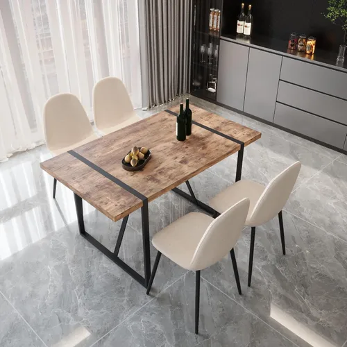 Miniatura 31 de YYQ Juego de mesa de comedor para 4, mesa de cocina de madera de 59 pulgadas y sillas para 4, moderno juego de mesa de comedor de 5 piezas con 4