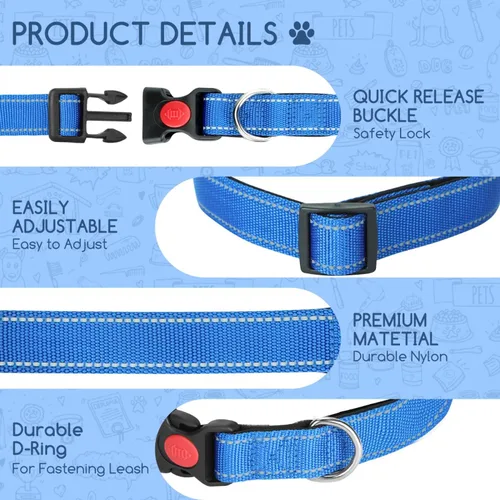 Miniatura 4 de Nobleza - Collar para perros grandes, collar reflectante ajustable para perros con cierre de seguridad y hebilla de liberación rápida, collar
