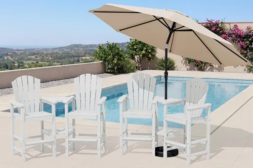Miniatura 14 de KINGYES Aruba - Juego de 4 sillas Adirondack altas de HDPE con bandejas de conexión dobles, silla Adirondack de altura de barra en relieve para 2