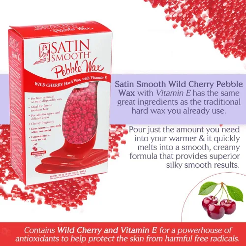 Miniatura 2 de Satin Smooth Cera de guijarros de cereza silvestre Cera dura con vitamina E Ideal para todo tipo de piel y áreas delicadas, 35 onzas Wild Cherry