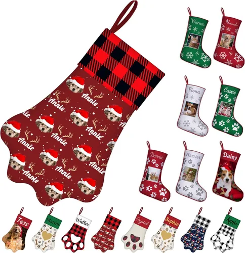 Miniatura 26 de Medias de Navidad de raza de perro personalizadas con texto de nombre, regalos de decoración de calcetines de Navidad personalizados para perros
