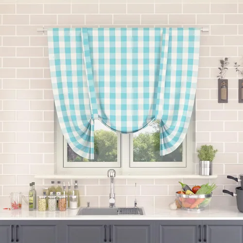 Miniatura 120 de Cenefas de cortina para ventana de 16 pulgadas de largo, 2 paneles de cuadros búfalo, cortinas pequeñas con bolsillo para barra, estilo clásico