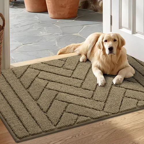 Miniatura 10 de Tindbea Tapete para perro para patas fangosas, absorbe la humedad, la suciedad, antideslizante, lavable, tapete de barro para perros, parte trasera