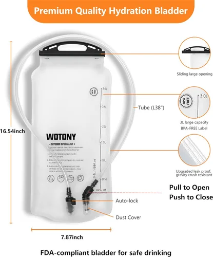 Miniatura 5 de Mochila de Hidratación Wotony con Vejiga de Agua para Senderismo Paquete de Hidratación Táctico para Hombres Mujeres Mochila de Agua Molle para Negro