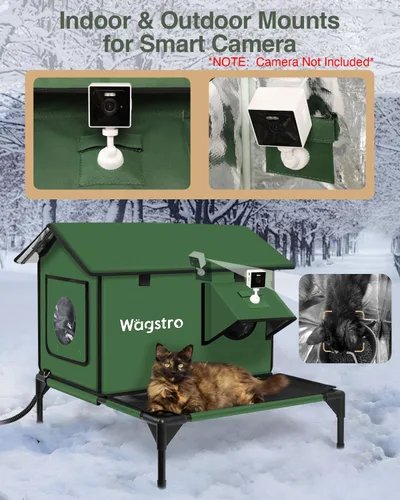 Miniatura 3 de Casa Grande Climatizada para Gatos de Exterior con Plataforma Sin Humedad, Muy Elevada, Puerta de Solo Salida, Refugio Exterior Aislado e