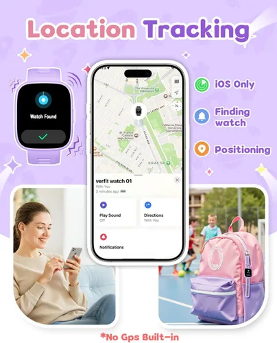 Miniatura 2 de Reloj inteligente para niños con rastreador de ubicación (solo iOS), rastreador de actividad física con contador de pasos, podómetro, frecuencia