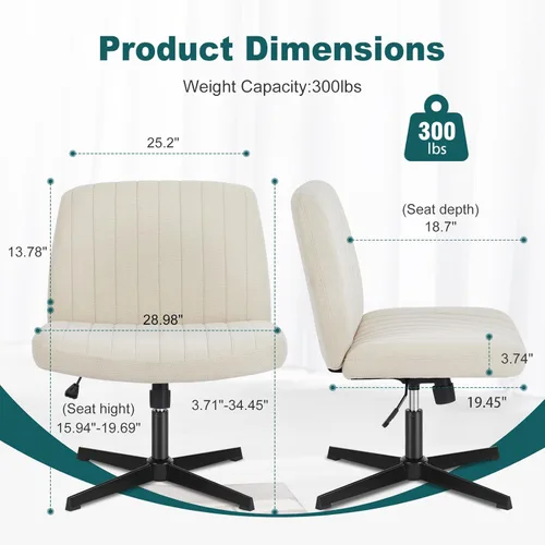 Miniatura 2 de OLIXIS Sillas de patas cruzadas, sin brazos, sin ruedas, asiento ancho, altura ajustable, giratorio, acolchado, tela acolchada, silla de escritorio