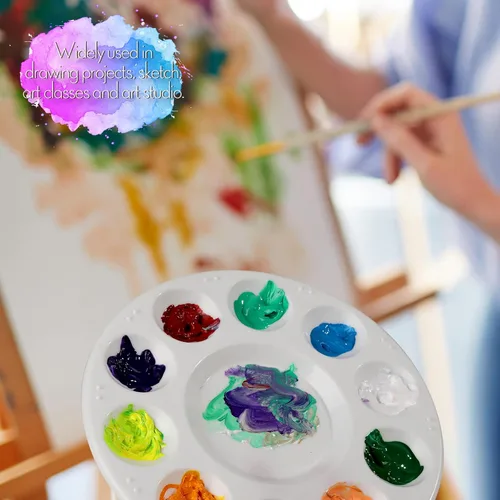 Miniatura 8 de FANDAMEI Paletas redondas de pintura de plástico, 6 paletas de bandejas de pintura, paletas de pintura con 10 pozos para adultos y niños