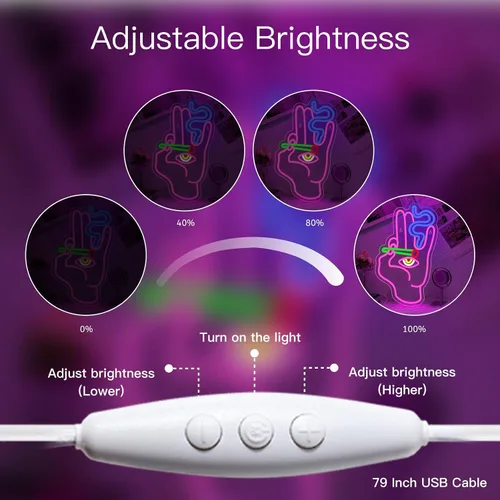 Miniatura 5 de WLHOPE Letrero de neón con mano de mal de ojo para decoración de pared, luces LED rosa y azul, letreros de luz Hamsa, conectividad USB, letreros