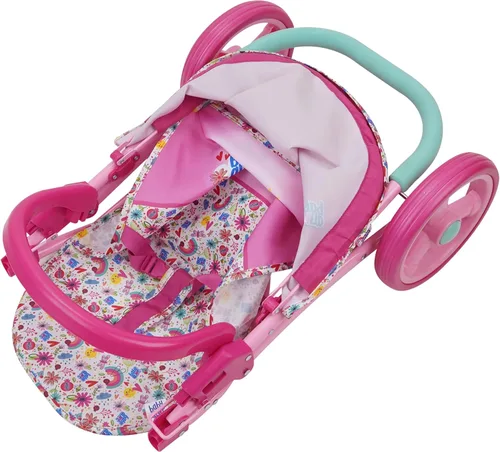 Miniatura 3 de Baby Alive: Cochecito de muñeca para correr, rosa y arcoíris, se adapta a muñecas de hasta 24 pulgadas, toldo retráctil, barra de parachoques