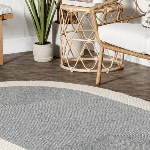 Miniatura 8 de nuLOOM Alfombra Delaine trenzada para interiores y exteriores, 8 pies, redonda, color gris