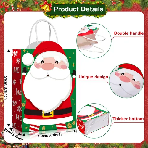 Miniatura 2 de Funrous - 18 paquetes de 36 bolsas de regalo de Navidad - 6 diseños - bolsas de papel kraft de Navidad - regalos de Navidad con asas para aperitivos