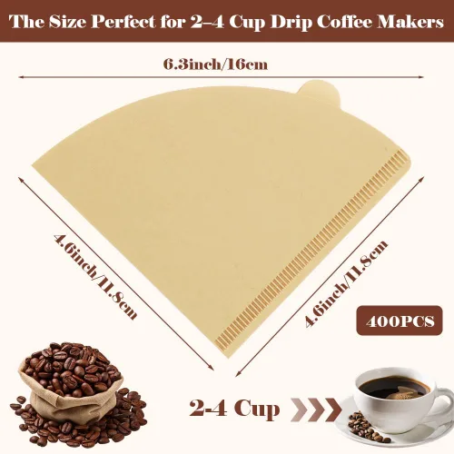Miniatura 2 de YQL 400 filtros de café, papel de filtro de cono marrón natural tamaño 02 compatible con máquinas de goteo y cafeteras para verter sobre cafeteras