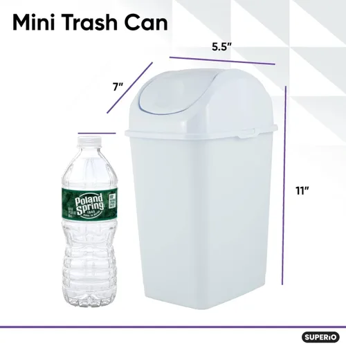 Miniatura 2 de Superio Mini tacho de basura de escritorio con tapa superior giratoria, contenedor de basura portátil de plástico para encimera, escritorio