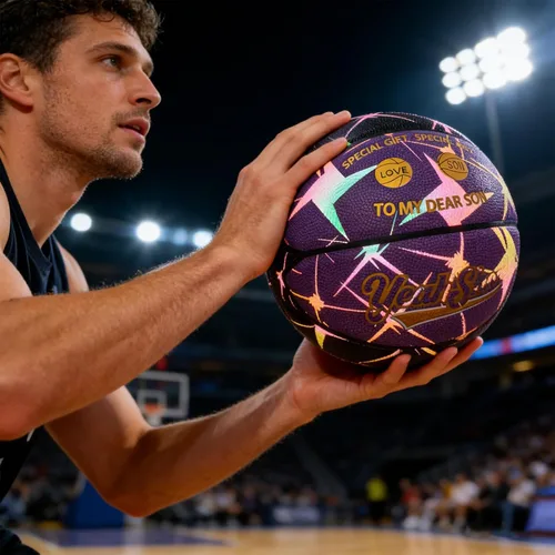 Miniatura 2 de Baloncesto grabado para hijo nieto que brilla en la oscuridad y holográfico, reflectante de 29.5 pulgadas con bomba de aire, regalo personalizado