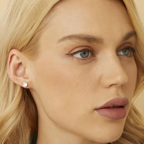 Miniatura 3 de Aretes chapados en oro amarillo de 18 quilates, 4 puntas, corte redondo brillante de 0.118-0.315 in, circonita cúbica (6 pares), Latón Circonita