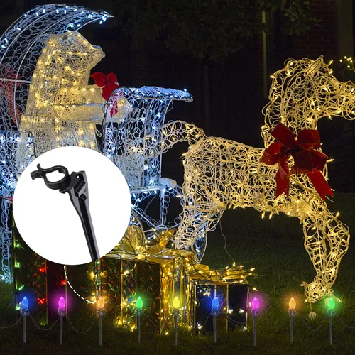 Miniatura 6 de 100 estacas de luz de Navidad de 9.5 pulgadas, estacas de luz de césped para luces navideñas de cadena C7 C9, soportes de luz universales