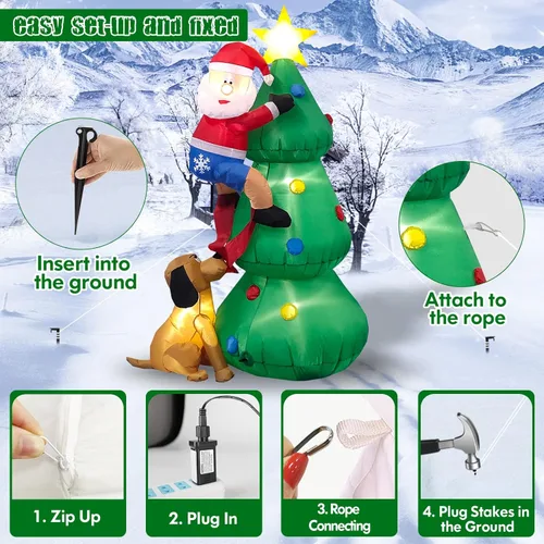 Miniatura 4 de Inflables de Navidad de 6 pies de alto para exteriores, árbol de Papá Noel, decoración de perro, luces LED integradas, divertidas decoraciones