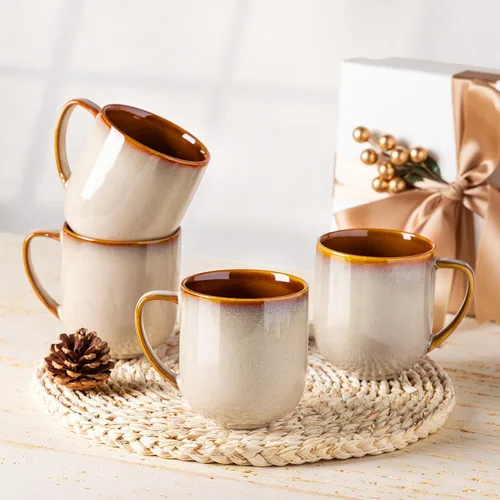 Miniatura 5 de LERATIO Juego de 6 tazas de café de cerámica de 12 onzas, grandes tazas de porcelana con mango grande para café con leche, capuchino, leche, cacao