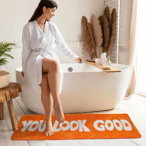 Miniatura 5 de Alfombra de baño con texto en inglés "You Look Good", alfombra larga para baño, divertida decoración de baño para bañera, dormitorio y ducha, 20 x