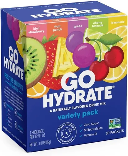 GoHydrate - Paquetes de electrolitos bajos en sodio en polvo, azúcar libre - Mezcla de bebida diaria de hidratación instantánea - Paquetes