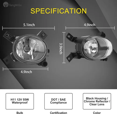 Miniatura 3 de TangMiGe Faros antiniebla compatibles con Audi A4 / S4 (Quattro Cabriolet Convertible, Sedan, Avant Wagon) 2005-2008, A3