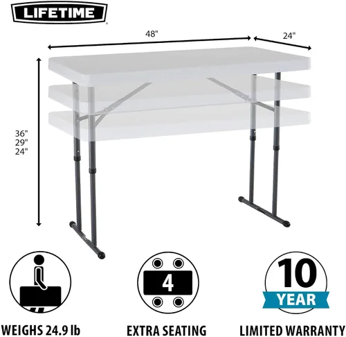 Miniatura 2 de Lifetime 80160 Mesa de utilidad plegable ajustable de altura comercial, 4 pies, granito blanco e Iceberg iGear - Mantel rectangular de tela