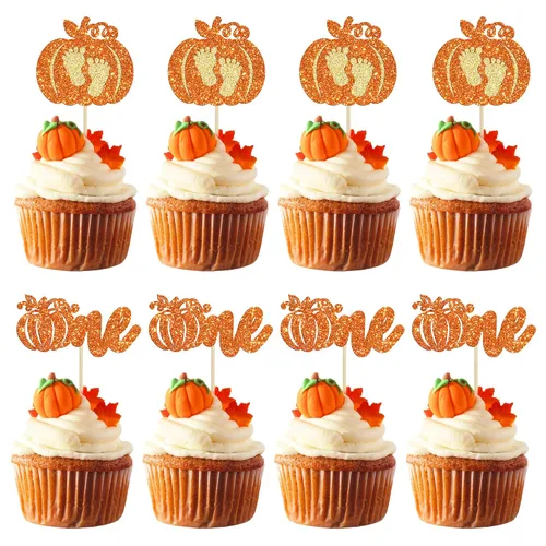 Miniatura 26 de Gyufise 24 adornos para cupcakes de revelación de género, decoraciones para pasteles de niños o niñas para Acción de Gracias, Halloween, tema