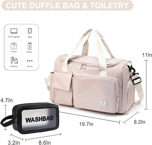 Miniatura 348 de Pequeña bolsa de gimnasio para mujer, bolsa de viaje con compartimento para zapatos