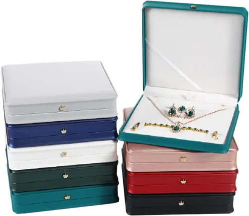 Miniatura 6 de Juego de joyas de boda Caja de cuero premium collar pendiente anillo expositor soporte de almacenamiento (rojo grande)