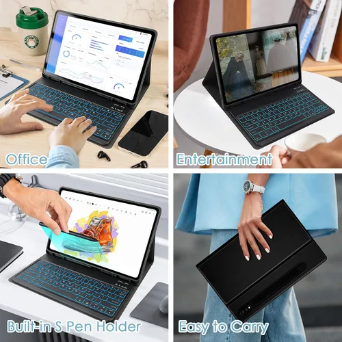 Miniatura 8 de LAMA Funda con teclado retroiluminado para Samsung Galaxy 12.4 pulgadas S10 Plus/S9 FE+/S9+/S8+, 12.4 pulgadas, S7 FE/S7 Plus, funda desmontable