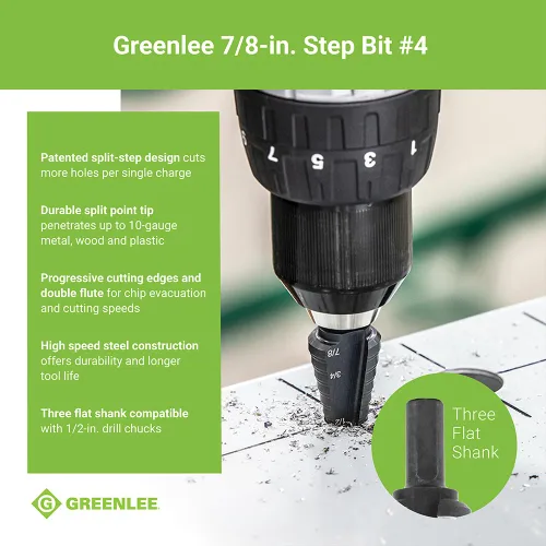 Miniatura 2 de Greenlee GSB04 - Cortador de metal de 7/8 pulgadas (#4) con diseño patentado de paso dividido, herramienta de corte de metal de 7/8 pulgadas