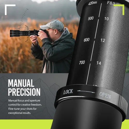 Miniatura 4 de BM Lente de Zoom Telefoto Manual HD de 420-800mm de Alta Potencia Compatible con Canon EOS 80D, EOS 90D, Rebel T3, T3i, T5, T5i, T6i, T6s, T7, T7I