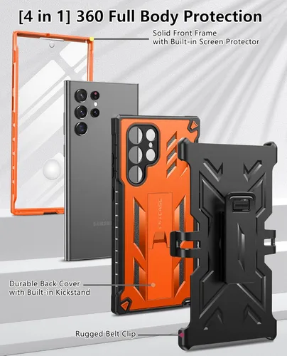 Miniatura 5 de FNTCASE Funda para Samsung Galaxy S22 Ultra: protector de pantalla integrado y soporte y funda con clip para cinturón, cubierta protectora de doble