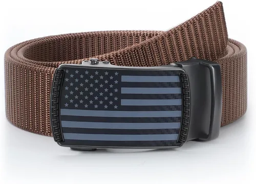 Miniatura 13 de SANSTHS Cinturón de trinquete de golf para hombre, cinturón casual para hombre de 1 1/3 pulgadas con patrón de bandera y hebilla deslizante