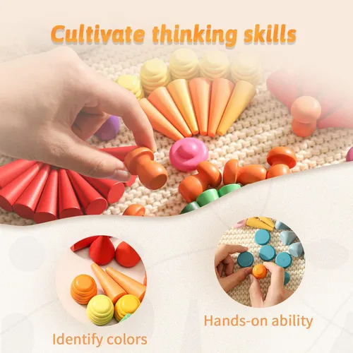 Miniatura 4 de 162 piezas sueltas de madera de juguete de arco iris apilable para niños pequeños, juego sensorial, materiales Montessori coloridos, aprendizaje