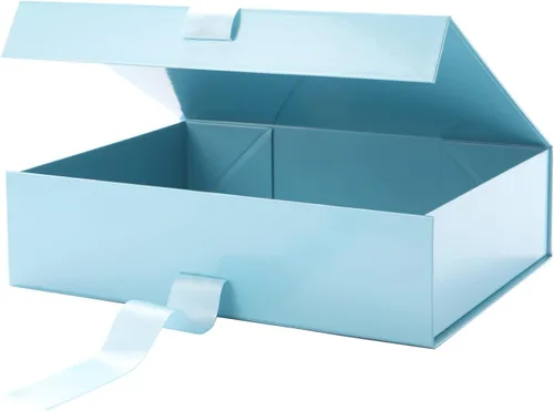Miniatura 2 de GREEN BEAN Caja de regalo grande con tapa para regalo de 13 x 9.7 x 3.4 pulgadas, caja magnética azul bebé con cinta, propuesta de dama de honor