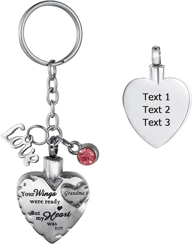 Miniatura 18 de Joyería de cremación de acero inoxidable con texto en inglés "Your Wings were Ready but My Heart was Not Memorial", llavero de urna para cenizas