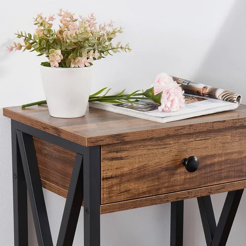 Miniatura 10 de VECELO Mesitas de noche modernas y versátiles con diseño en X, mesa auxiliar lateral con cesta de almacenamiento, mesita de noche con estante
