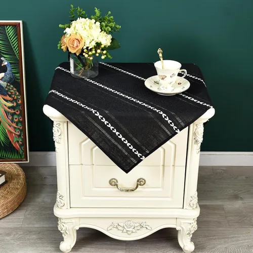 Miniatura 26 de NEWISHER Mantel cuadrado pequeño bordado rústico de 20 x 20 pulgadas, mantel de tela jacquard a rayas lavable para mesa de comedor para mesita