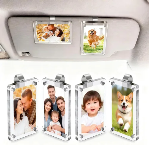 Miniatura 8 de 2 soportes para fotos de automóvil para visera solar – Clip magnético de 2.4 x 3.5 pulgadas para visera de automóvil, pantalla de fotos horizontal