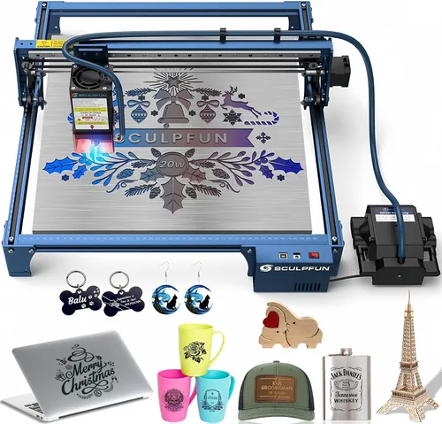 Miniatura 10 de SCULPFUN Grabador láser S30 con bomba de asistencia de aire y boquilla, láser clase 4, potencia láser de salida de 5000 mW, máquina de grabado láser