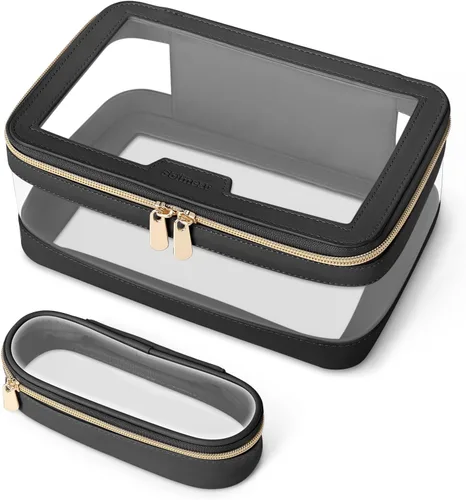 Miniatura 12 de Soimeat Bolsa de maquillaje transparente de viaje con bolsa para brochas de maquillaje, estuche de maquillaje de cuero, bolsa de cosméticos Blanco