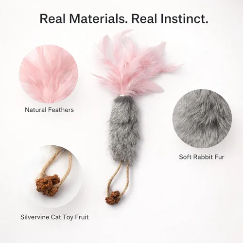 Miniatura 4 de Paquete de 3 juguetes de hierba gatera de piel de conejo con plumas - Juguetes interactivos de zanahoria para gatos con fruta de agallas para gatos