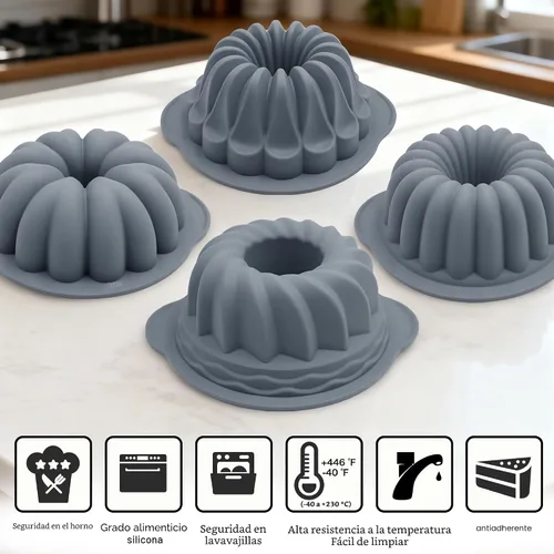 Miniatura 9 de Tongjude 4 moldes de silicona para tartas de tubo estriado, 7 tazas de molde para hornear, molde de gelatina, moldes de silicona para pasteles